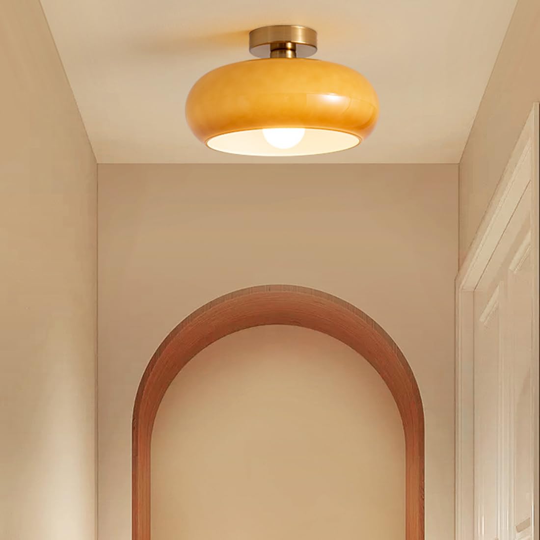 Ambrelle – Round Ceiling Light with Amber Glass Shade