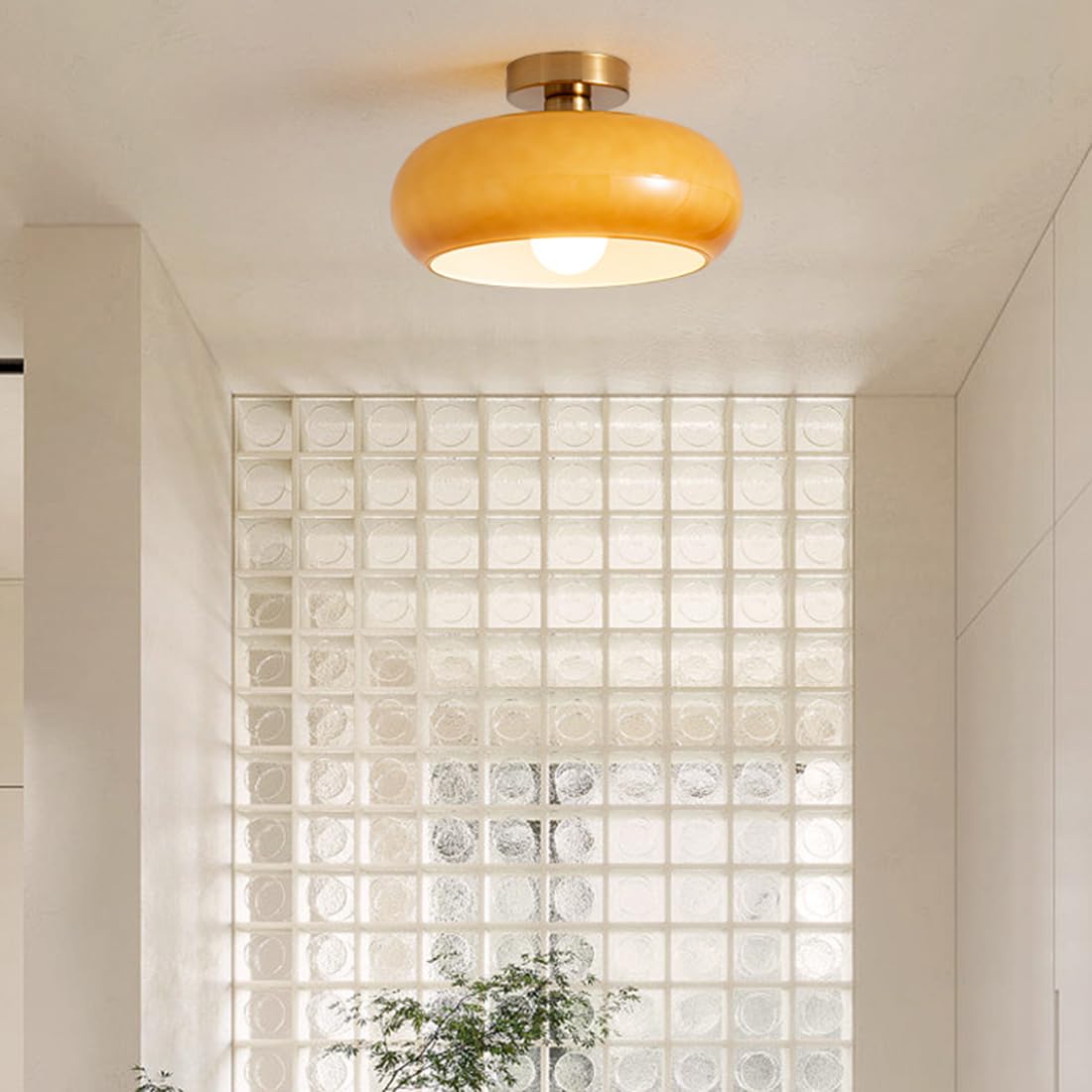Ambrelle – Round Ceiling Light with Amber Glass Shade