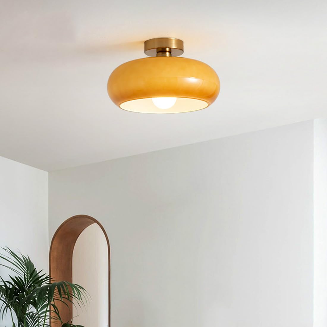 Ambrelle – Round Ceiling Light with Amber Glass Shade