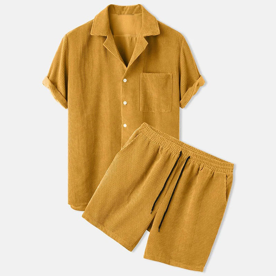 Tadhg - Relaxed Cord Short Sleeve Shirt And Shorts Set