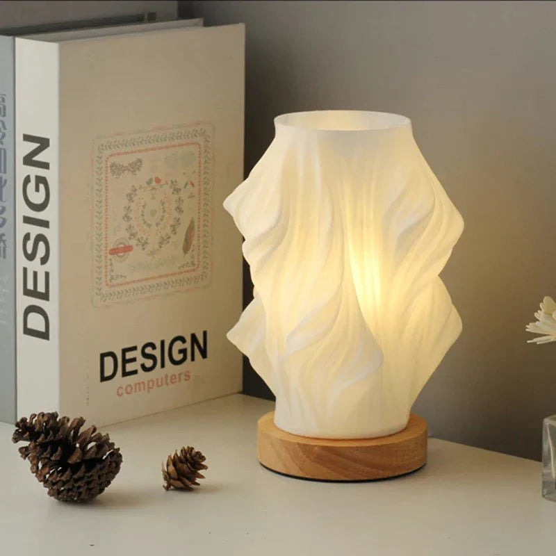 Torchora - Serene Wavecrest Lamp With Warm Wood Base Glow
