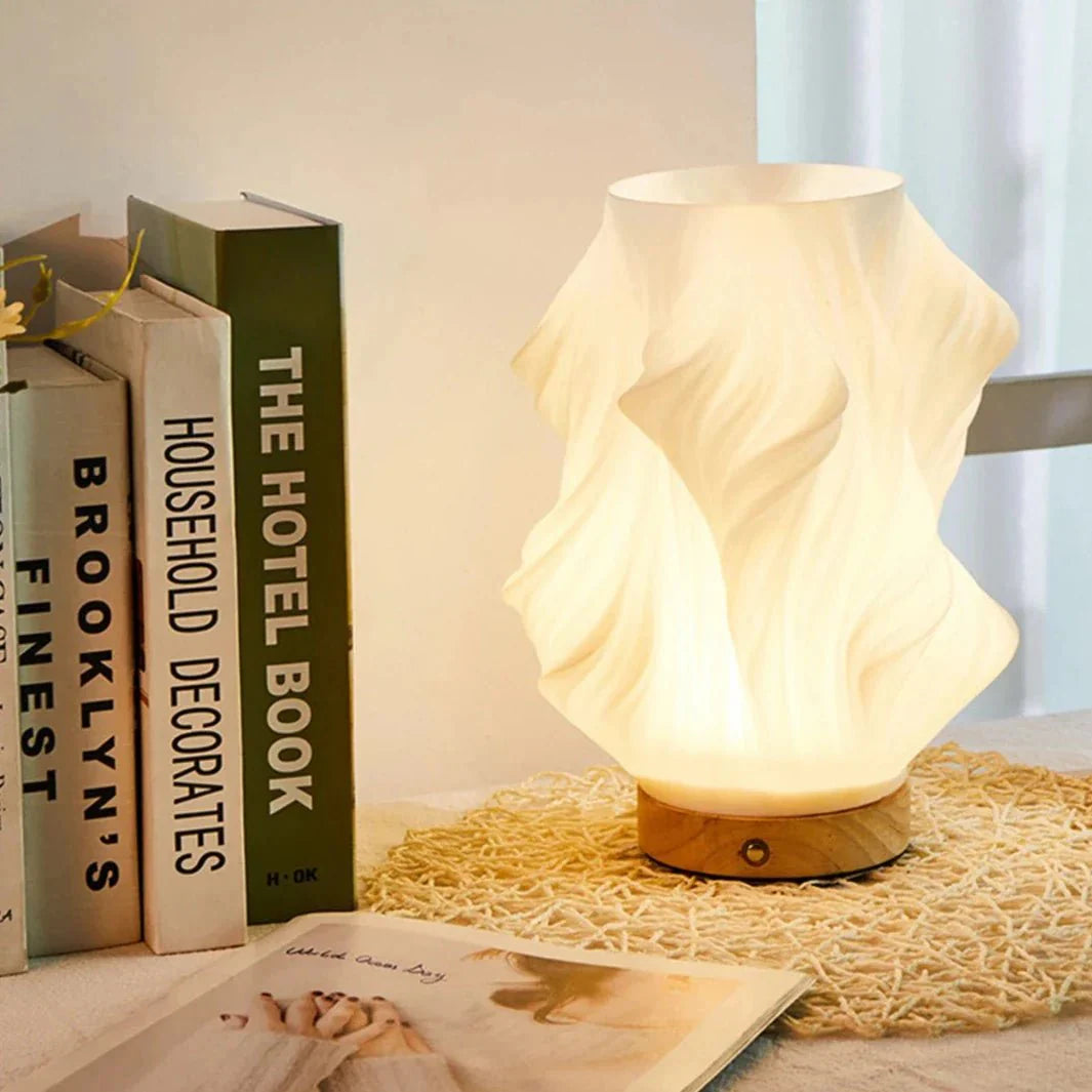 Torchora - Serene Wavecrest Lamp With Warm Wood Base Glow