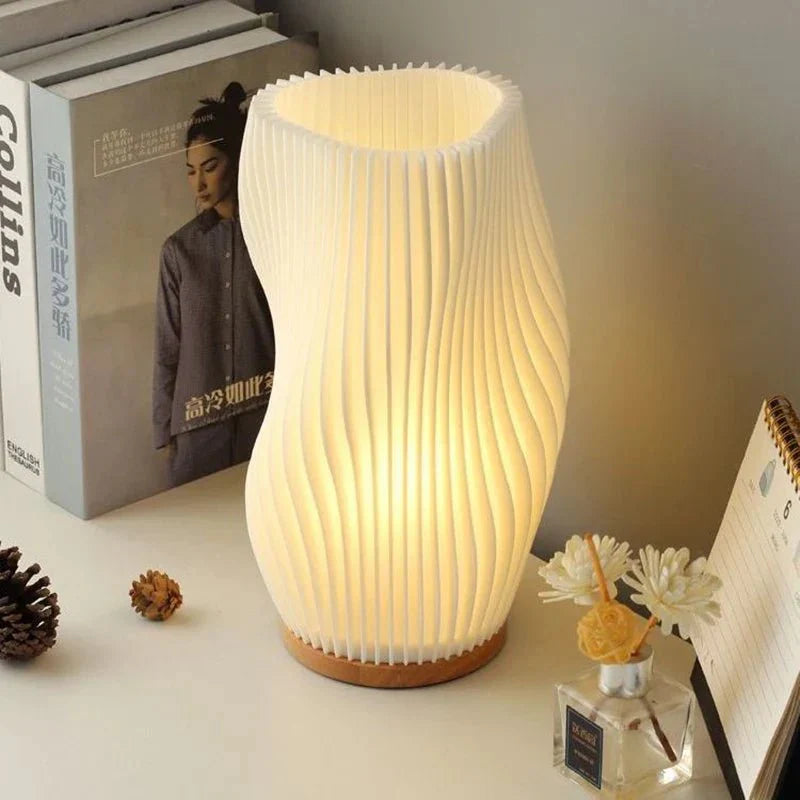 Torchora - Serene Wavecrest Lamp With Warm Wood Base Glow