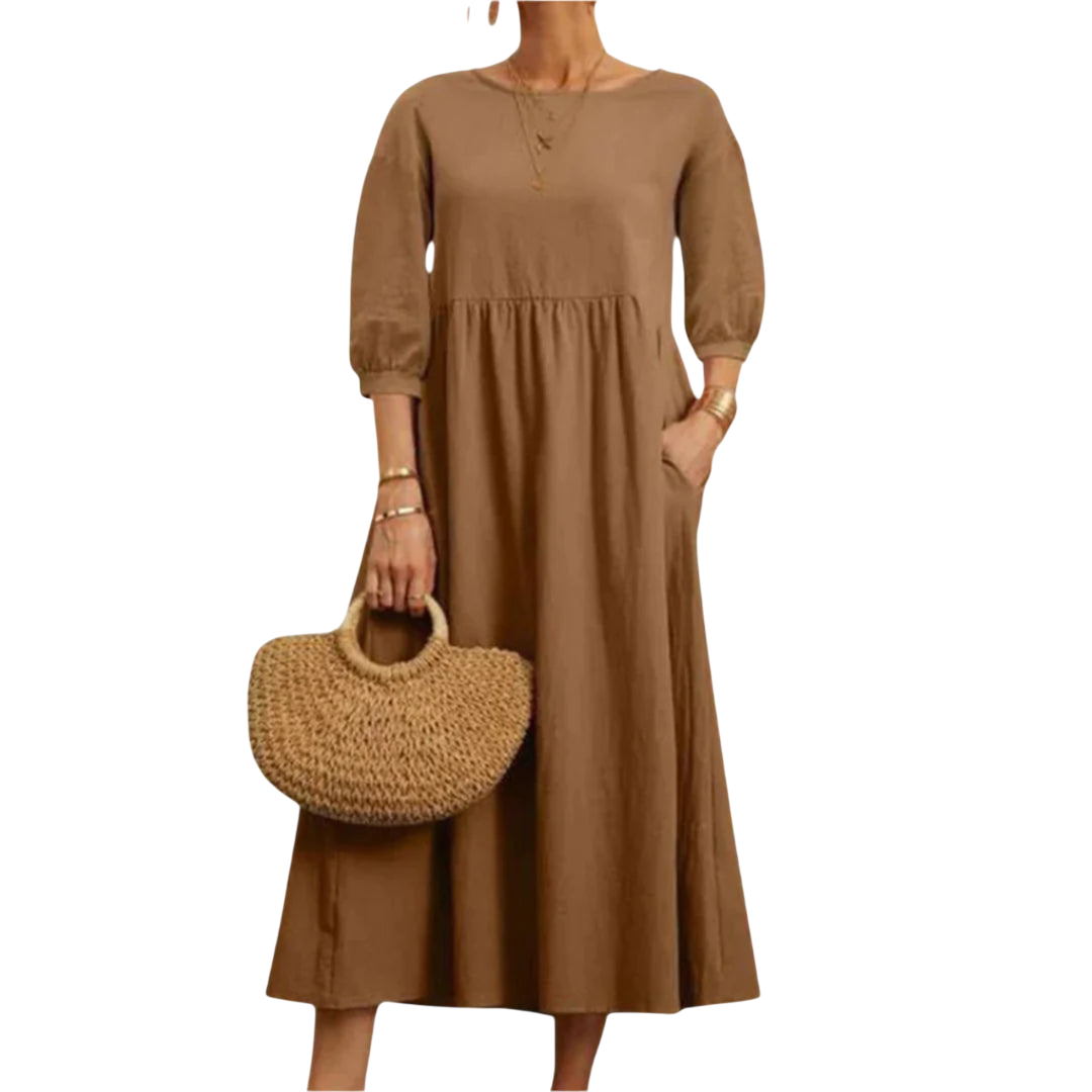 Halona - Stylish Women's Maxi Dress with 3/4 Sleeves and Pockets