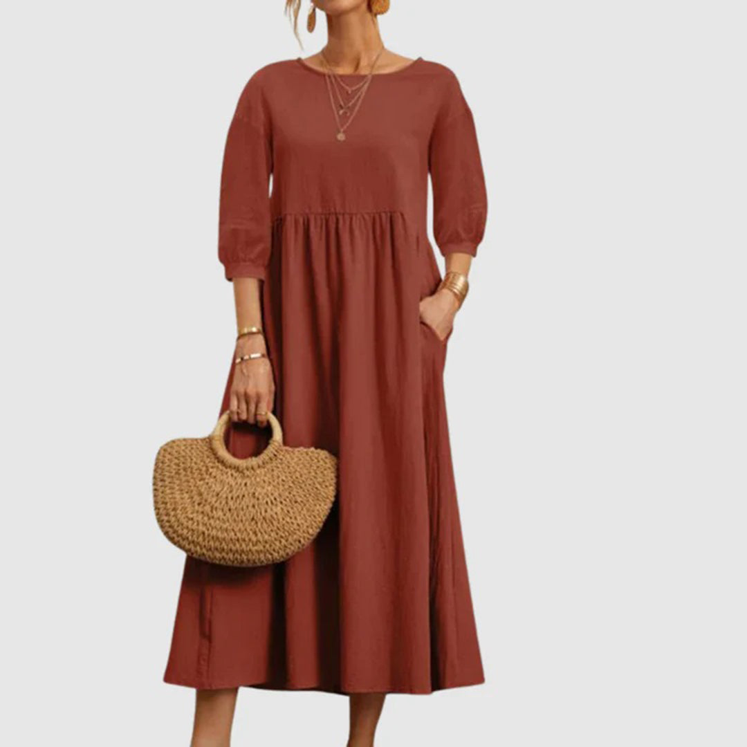 Halona - Stylish Women's Maxi Dress with 3/4 Sleeves and Pockets