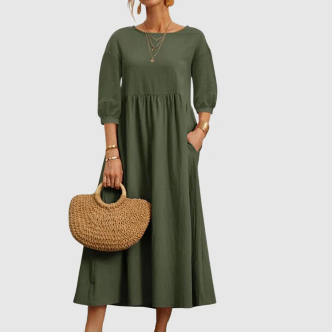 Halona - Stylish Women's Maxi Dress with 3/4 Sleeves and Pockets