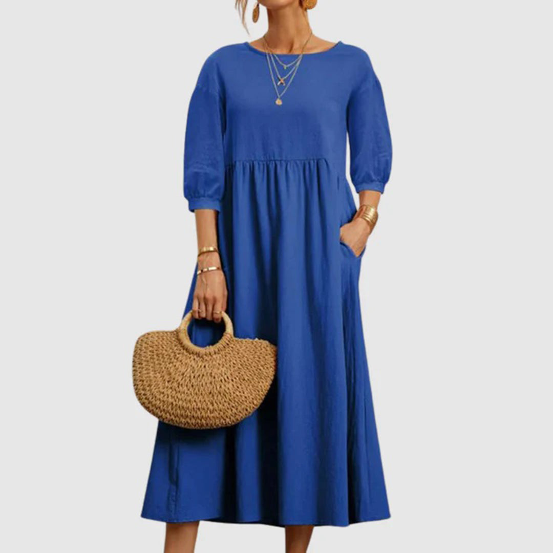 Halona - Stylish Women's Maxi Dress with 3/4 Sleeves and Pockets