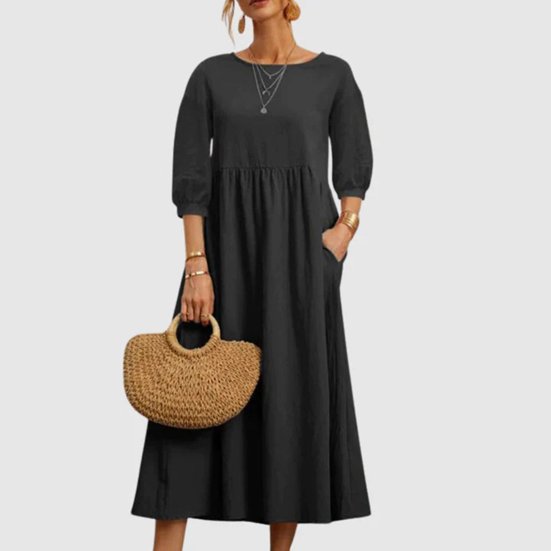 Halona - Stylish Women's Maxi Dress with 3/4 Sleeves and Pockets
