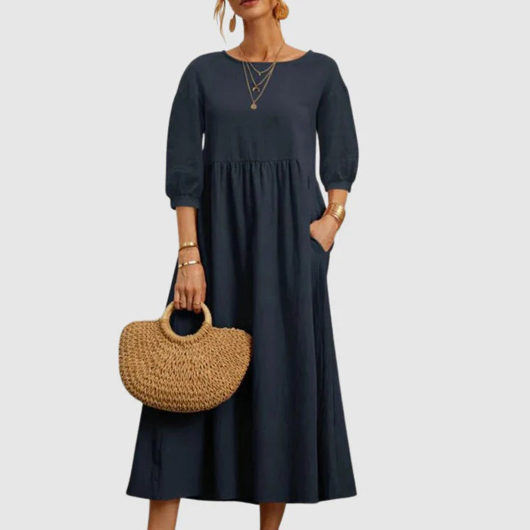Halona - Stylish Women's Maxi Dress with 3/4 Sleeves and Pockets