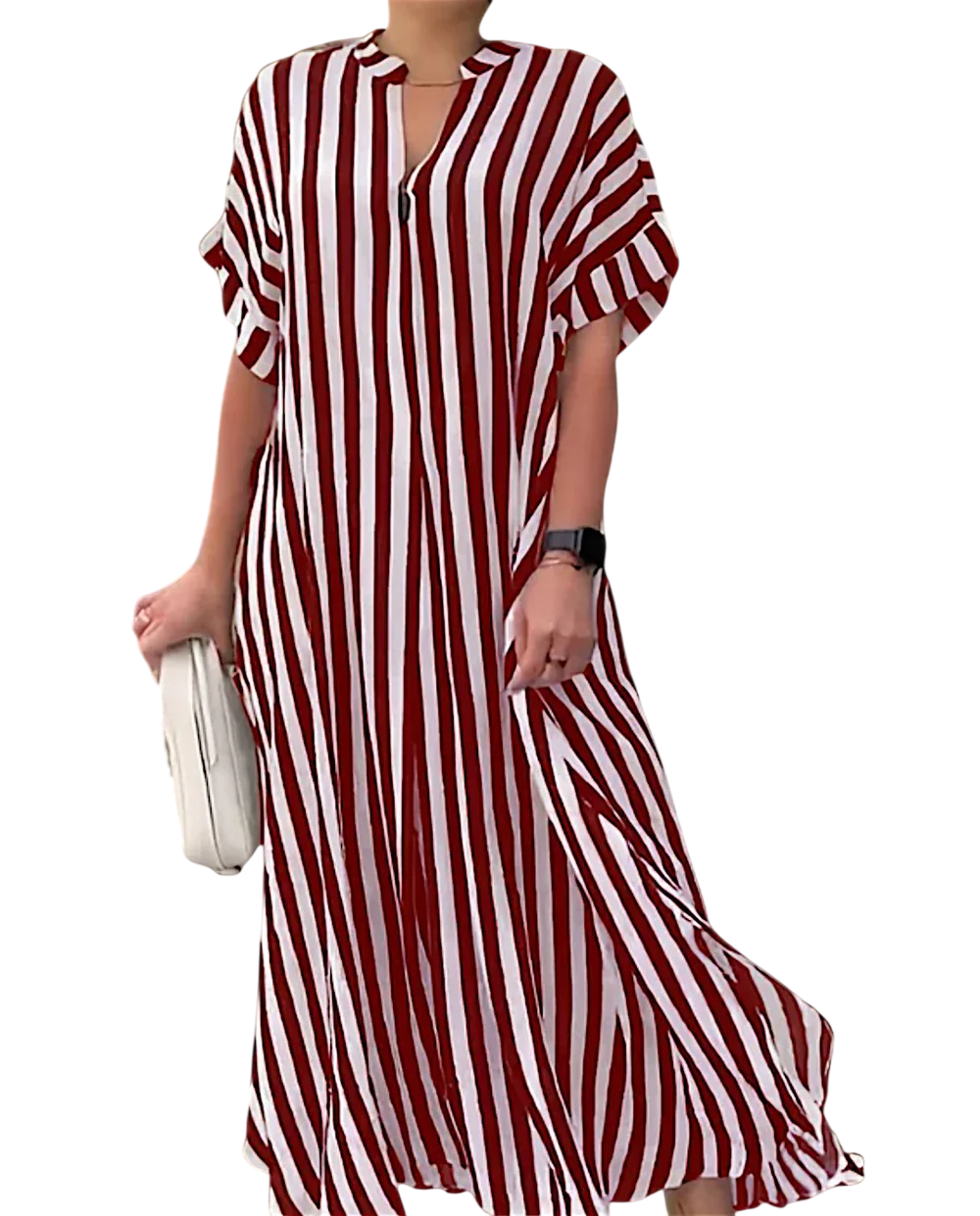 Pansy - Stylish Striped Maxi Dress with Ruffle Sleeves