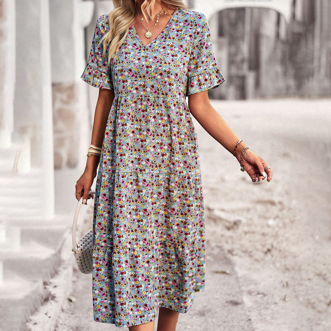 Ailith - Elegant Women's Floral Midi Dress for Summer Style