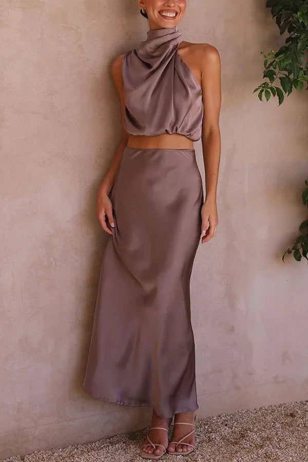 Tasha - Elegant Women's Long Draped Top And Skirt Set