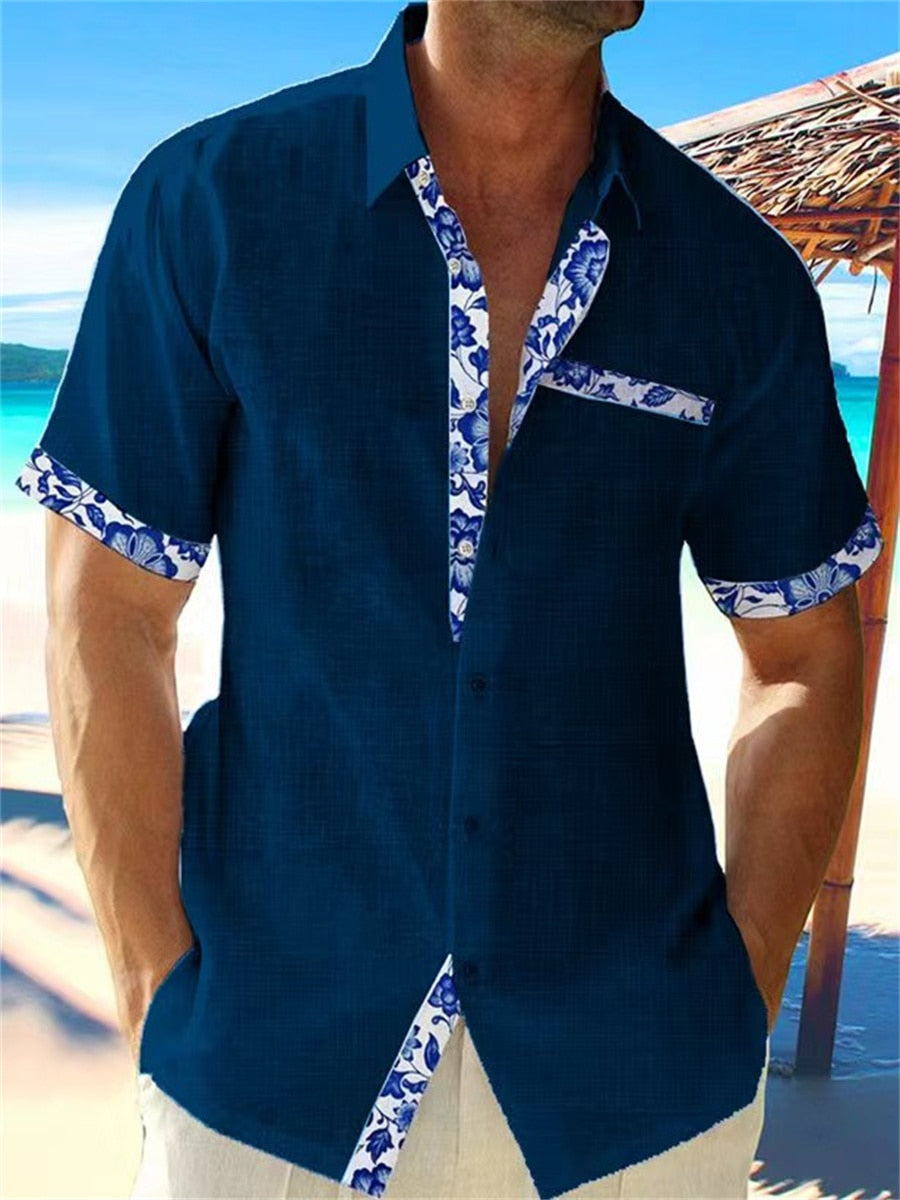 Aidan - Stylish Men's Linen Shirt with Breathable Fabric and Patterned Details