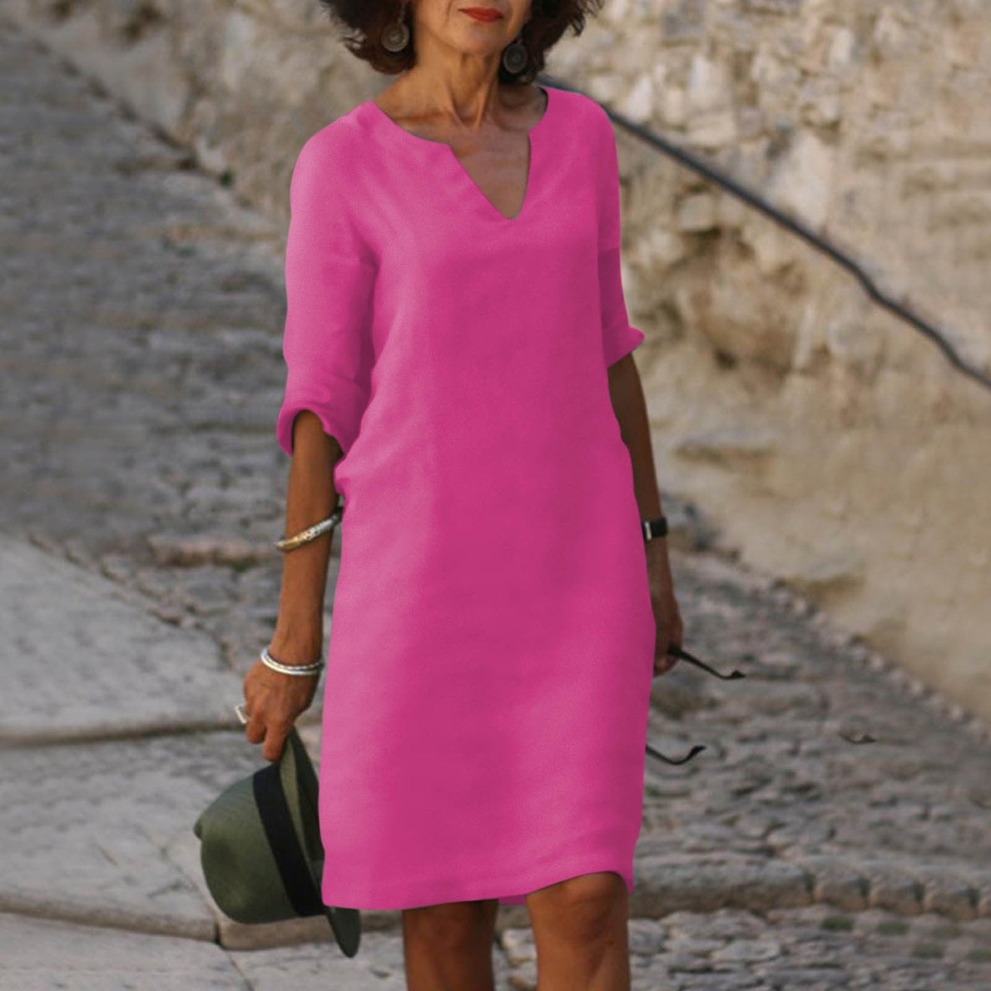 Jaliyah - Elegant Linen Summer Dress with V-Neck for Women