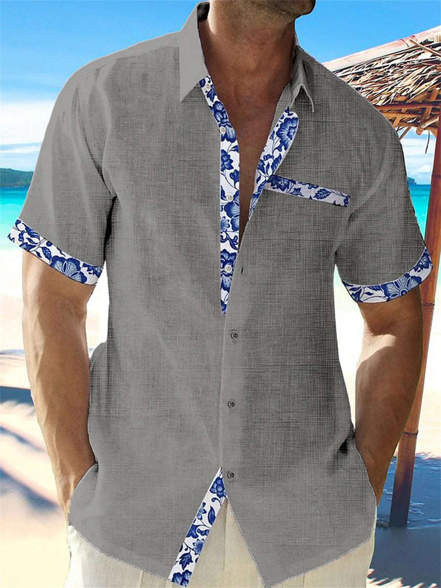 Aidan - Stylish Men's Linen Shirt with Breathable Fabric and Patterned Details
