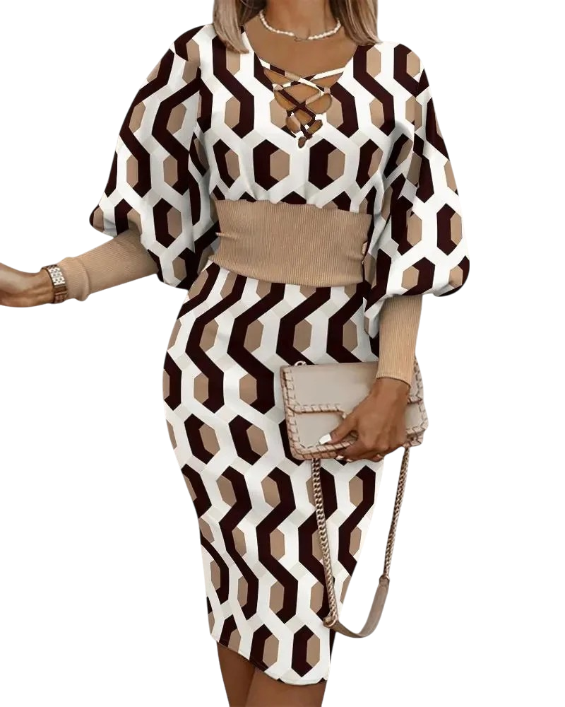 Cassia - Elegant Midi Dress with Lantern Sleeves for Every Occasion