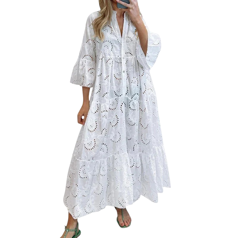 Marigold - Stylish Women's Embroidered Dress with Cutouts and Flowing Silhouette