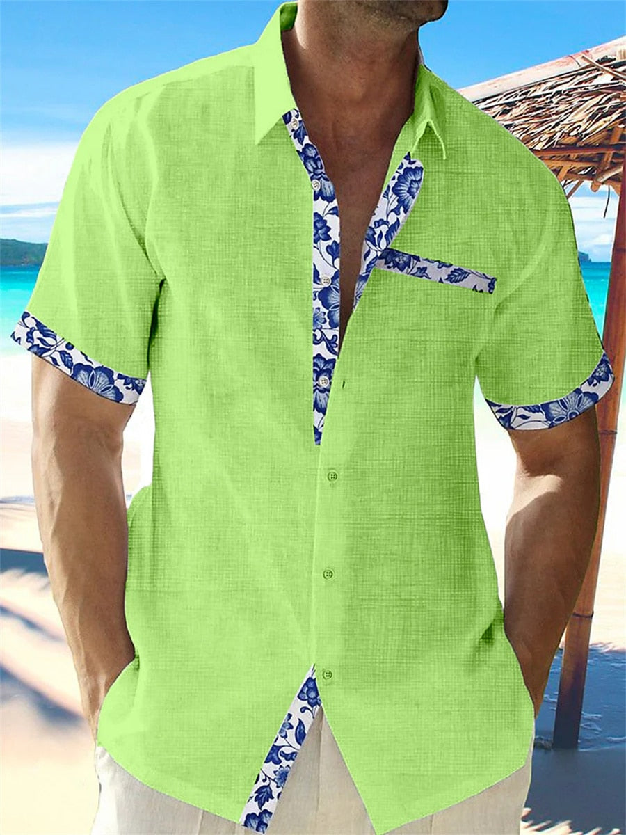 Aidan - Stylish Men's Linen Shirt with Breathable Fabric and Patterned Details
