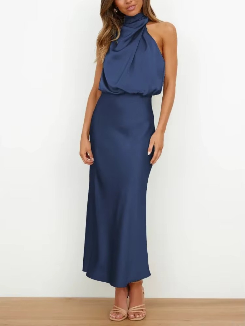 Marcy - Satin Halter Midi Cocktail Dress For Women