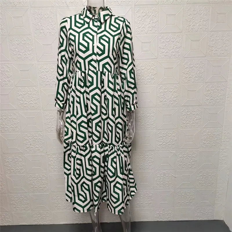 Chloe - Stylish Long-Sleeved Dress with Geometric Pattern