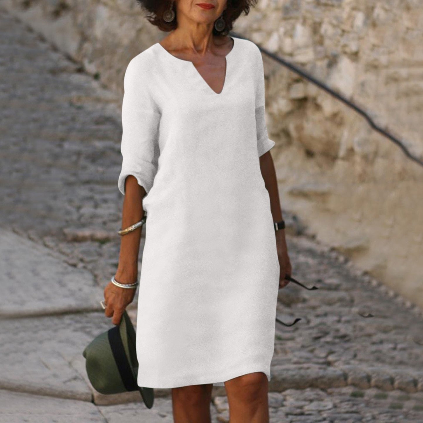 Jaliyah - Elegant Linen Summer Dress with V-Neck for Women