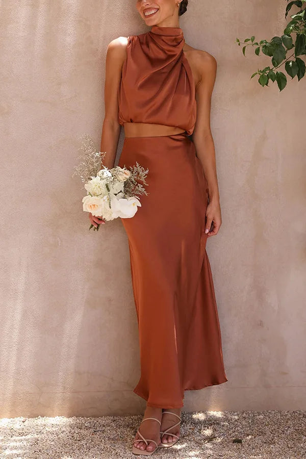 Tasha - Elegant Women's Long Draped Top And Skirt Set
