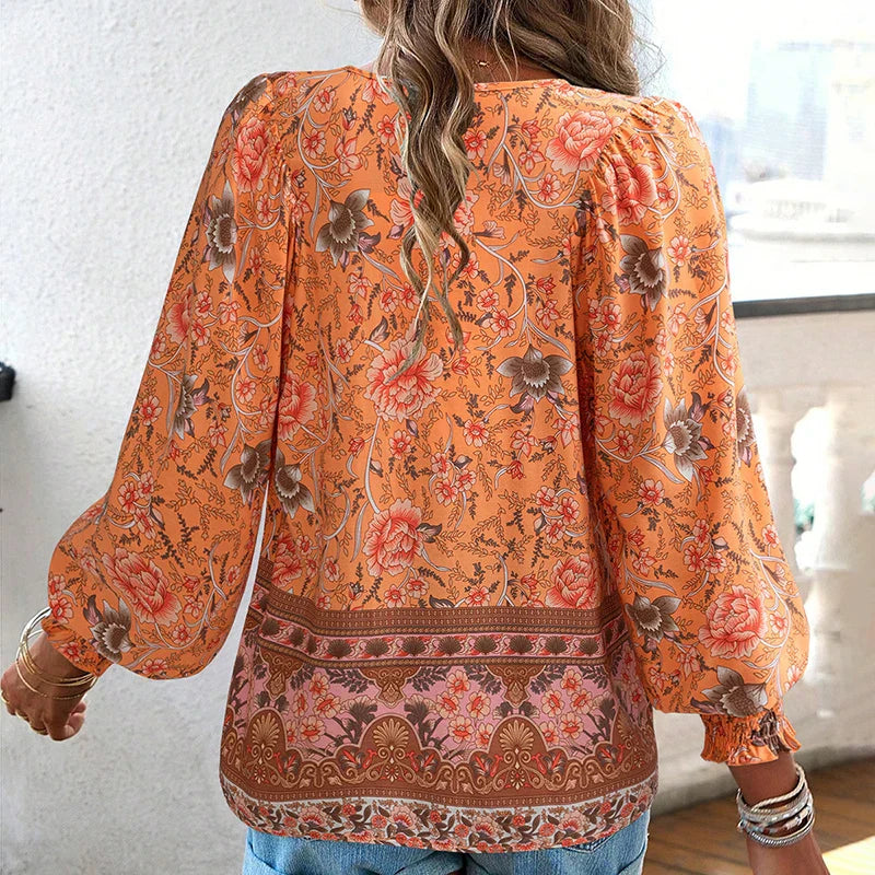 Zephirah - Elegant Floral V-neck Top for Spring and Summer
