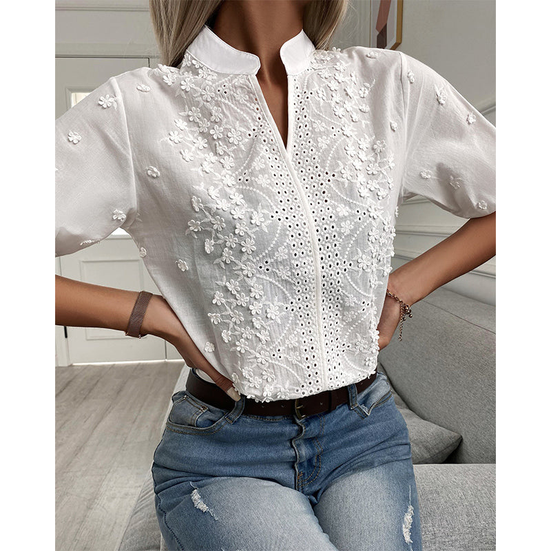 Cicely - Elegant Women's Blouse with Floral Embroidery and Versatile Design