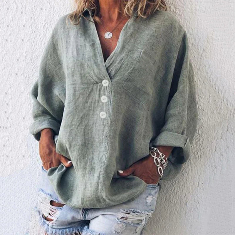 Kaylee - Relaxed Fit Cotton Linen Blouse with Oversized Silhouette