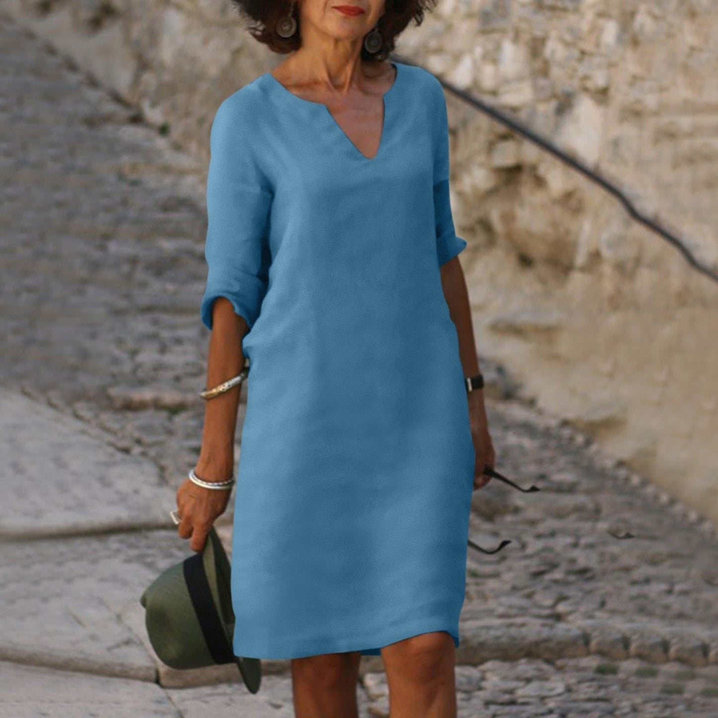 Jaliyah - Elegant Linen Summer Dress with V-Neck for Women