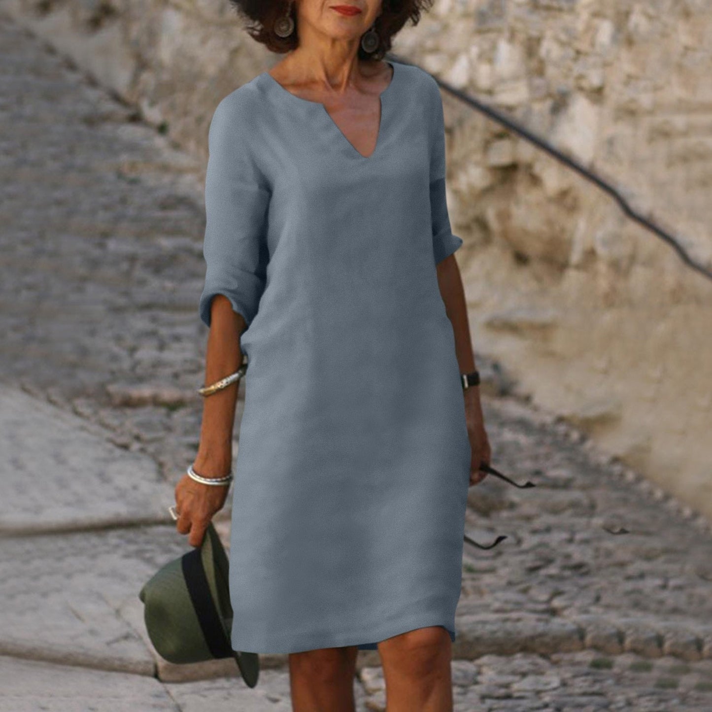 Jaliyah - Elegant Linen Summer Dress with V-Neck for Women