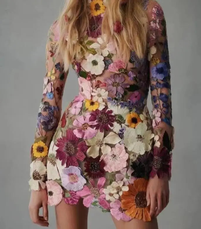Beverly - Elegant Sleeveless Floral Dress with 3D Embroidery