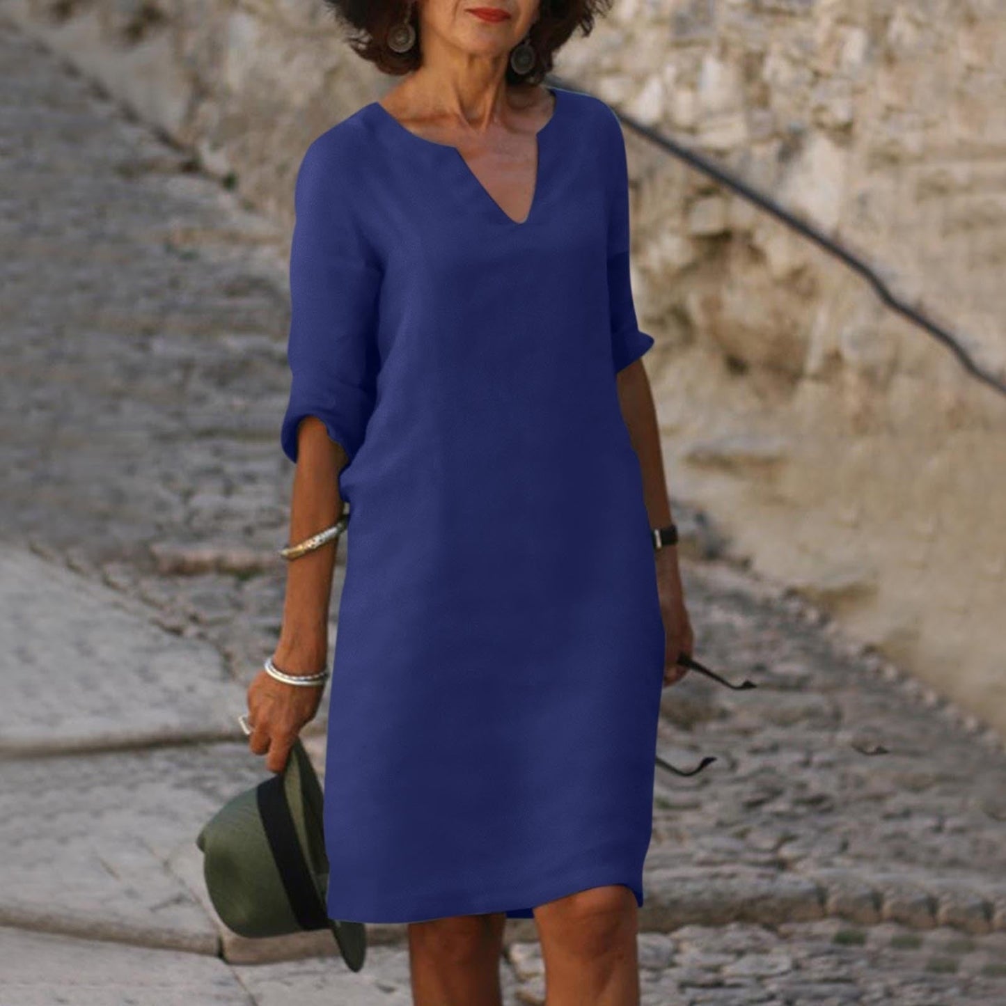 Jaliyah - Elegant Linen Summer Dress with V-Neck for Women
