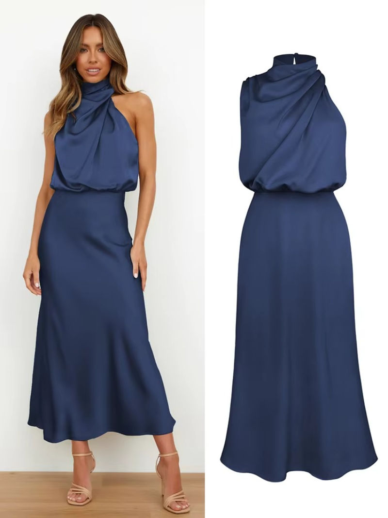 Marcy - Satin Halter Midi Cocktail Dress For Women