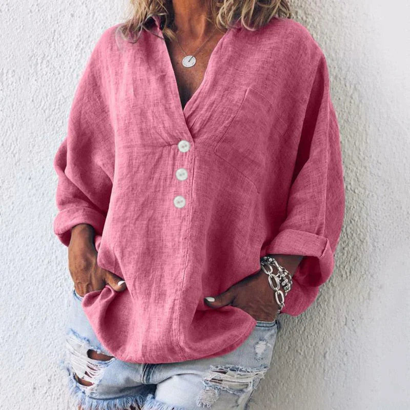 Kaylee - Relaxed Fit Cotton Linen Blouse with Oversized Silhouette