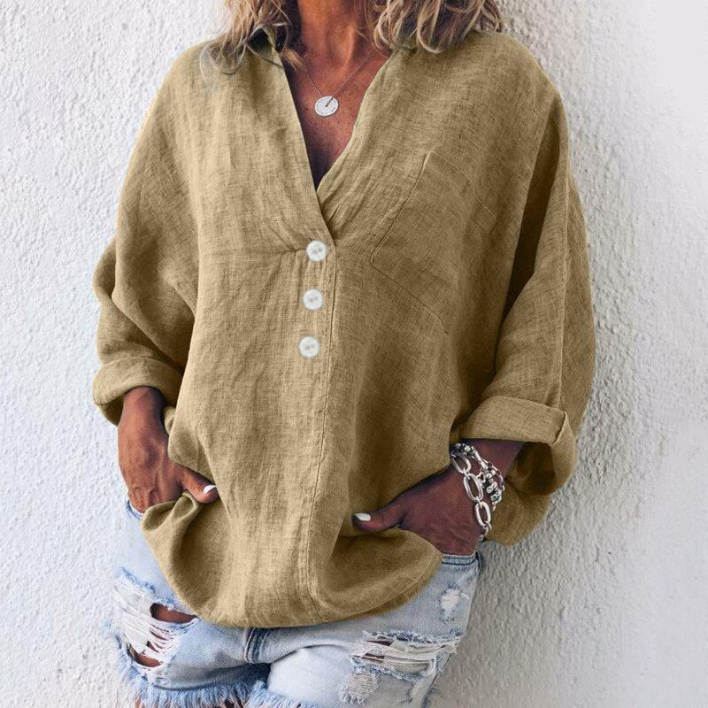 Kaylee - Relaxed Fit Cotton Linen Blouse with Oversized Silhouette