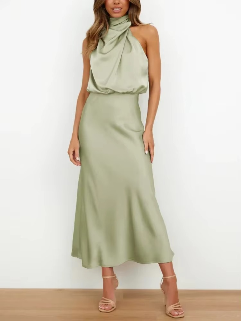 Marcy - Satin Halter Midi Cocktail Dress For Women
