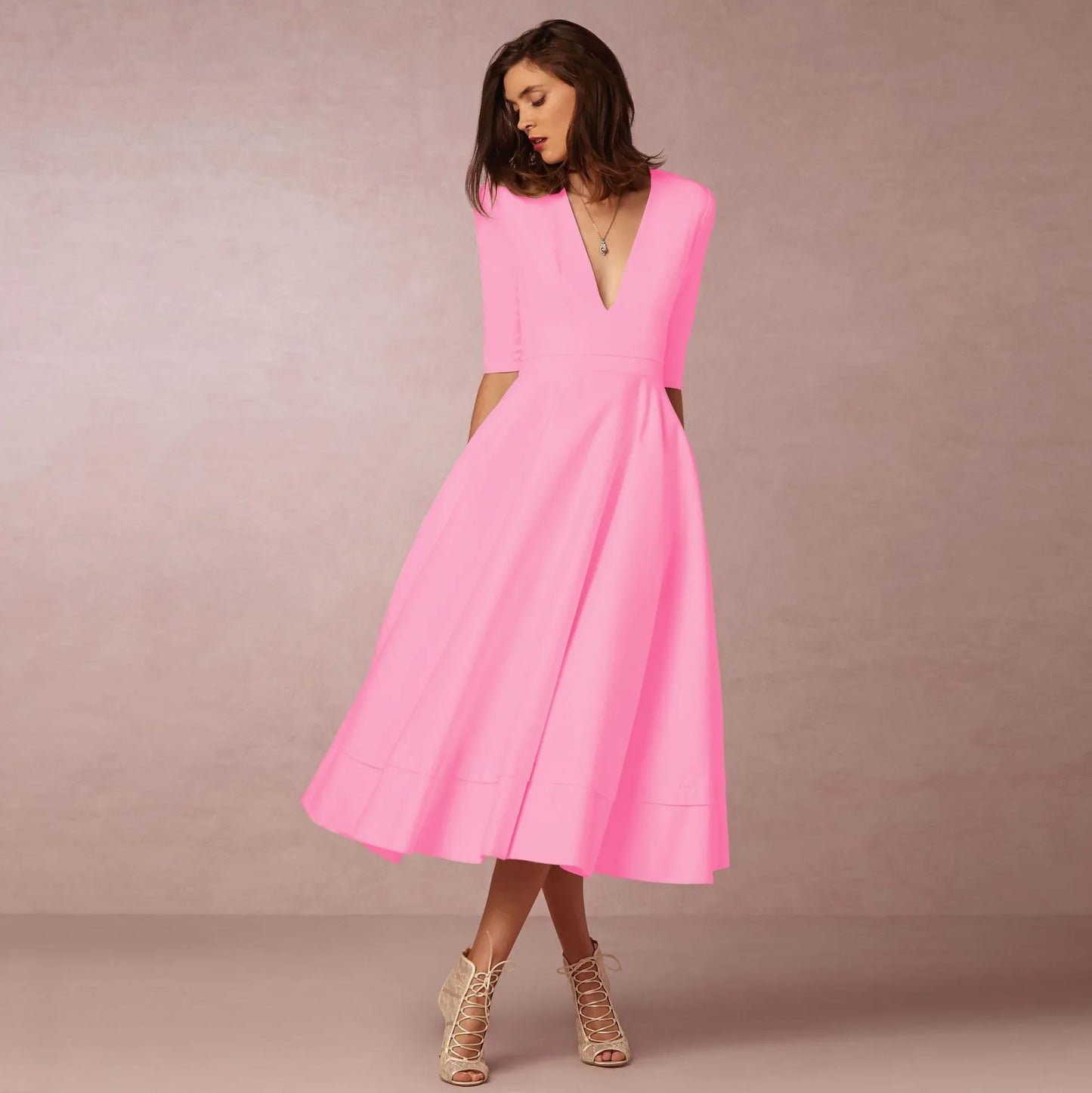 Demelza- Elegant Women's Princess Dress with V-neck and Flared Skirt