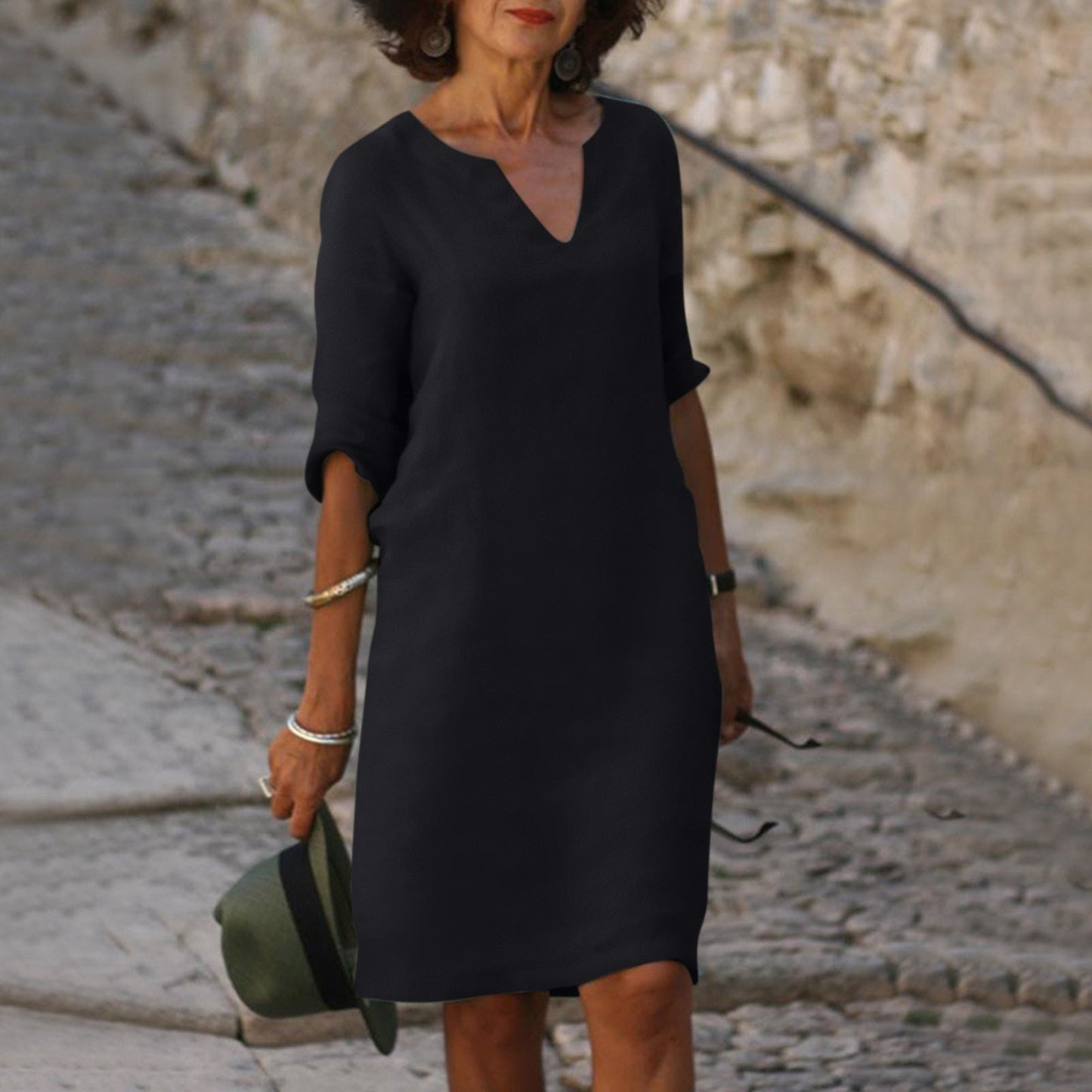 Jaliyah - Elegant Linen Summer Dress with V-Neck for Women