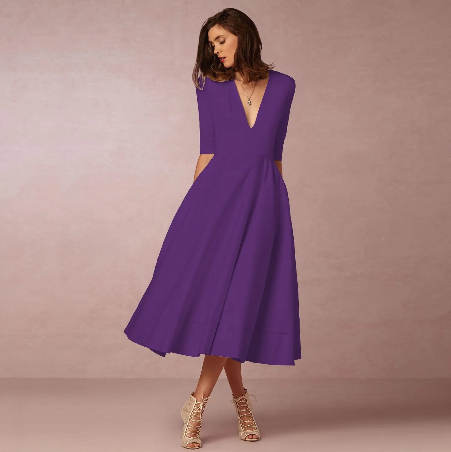 Demelza- Elegant Women's Princess Dress with V-neck and Flared Skirt