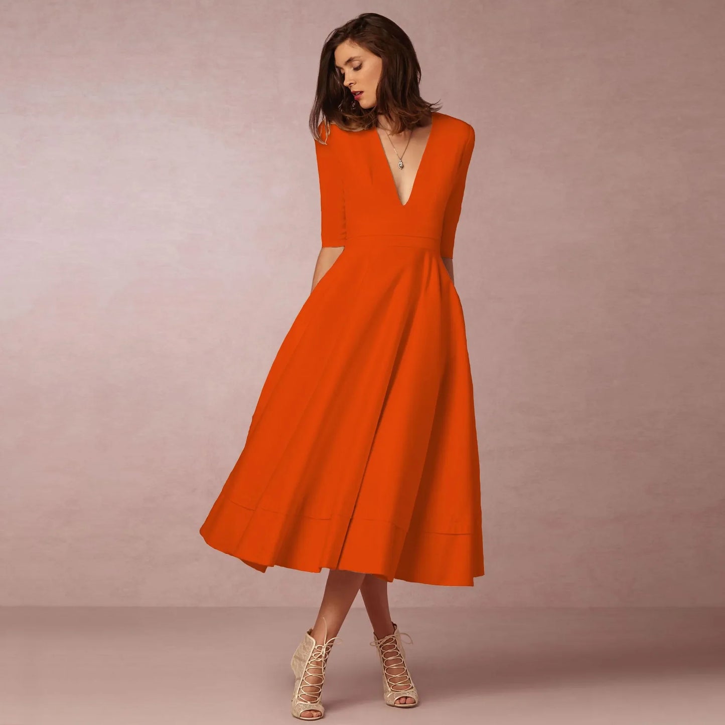 Demelza- Elegant Women's Princess Dress with V-neck and Flared Skirt