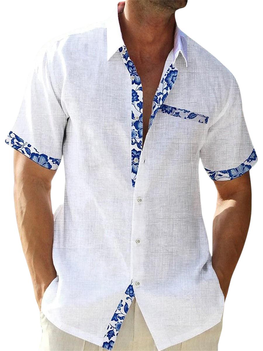 Aidan - Stylish Men's Linen Shirt with Breathable Fabric and Patterned Details