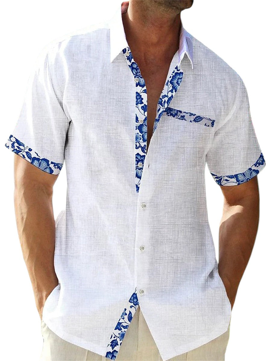 Aidan - Stylish Men's Linen Shirt with Breathable Fabric and Patterned Details