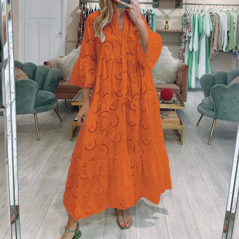 Marigold - Stylish Women's Embroidered Dress with Cutouts and Flowing Silhouette
