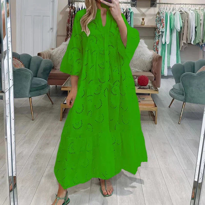 Marigold - Stylish Women's Embroidered Dress with Cutouts and Flowing Silhouette