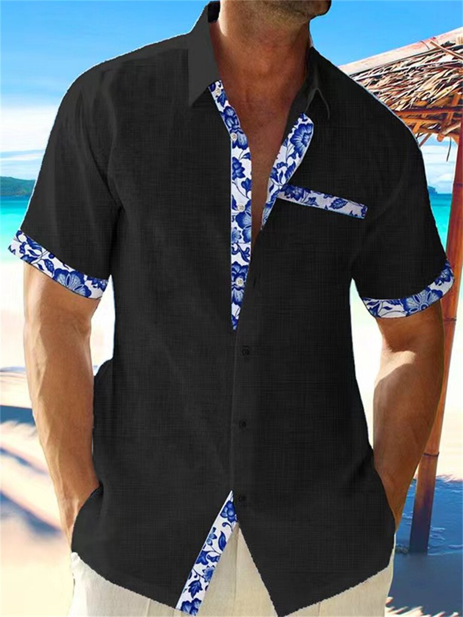 Aidan - Stylish Men's Linen Shirt with Breathable Fabric and Patterned Details