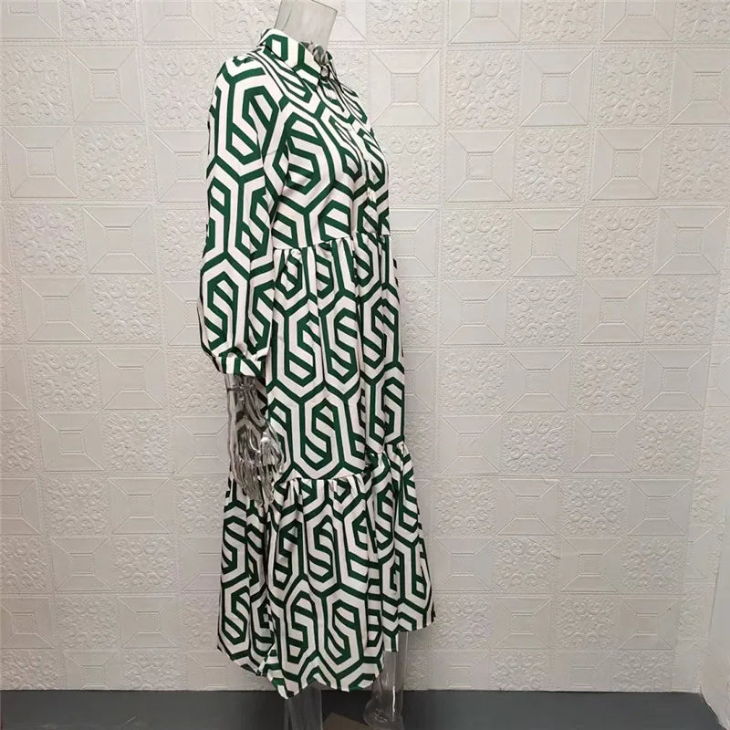 Chloe - Stylish Long-Sleeved Dress with Geometric Pattern