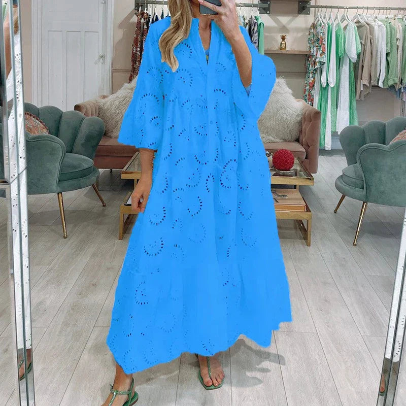 Marigold - Stylish Women's Embroidered Dress with Cutouts and Flowing Silhouette