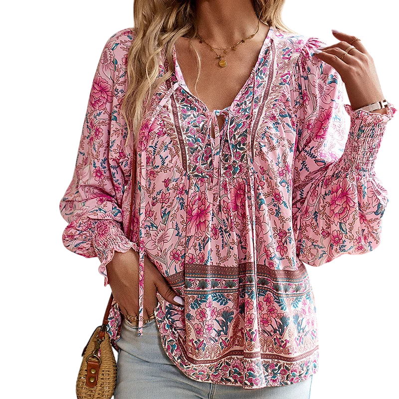 Zephirah - Elegant Floral V-neck Top for Spring and Summer