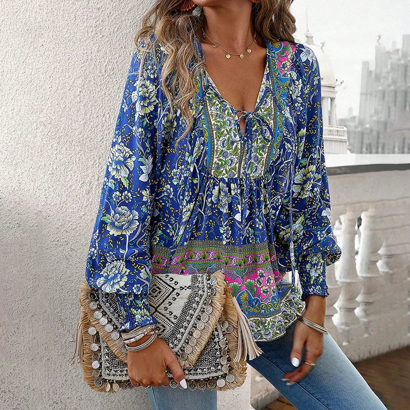 Zephirah - Elegant Floral V-neck Top for Spring and Summer